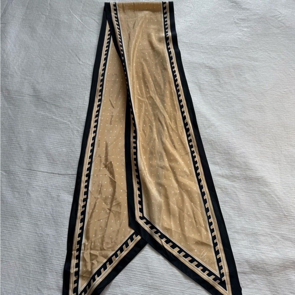Vera Neumann Vintage Chic Black and Tan Sheer Scarf silk